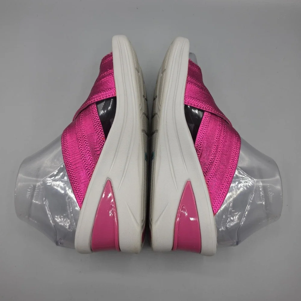 Bzees Sandals Womens 7 M Vista Pink Magenta Metallic Straps Slide Wedge Platform